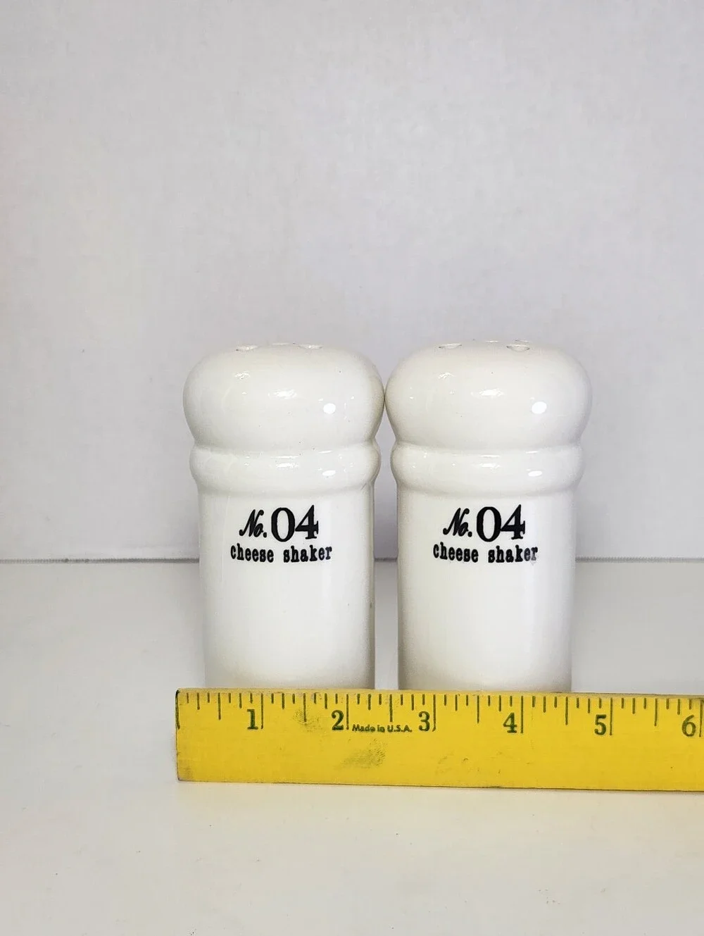 White Ceramic No. 04 Cheese Shakers Set of 2, Perforated Tops With Stoppers